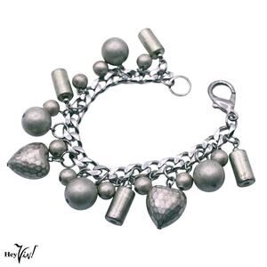 Vintage Charm Bracelet with Lots of Jingle Hearts and Balls 7.5" Long - Hey Viv